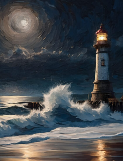 Moon and lighthouse_oil